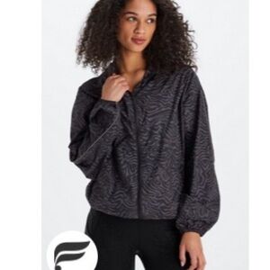 Fabletics Women's Black and Purple Bomber Rain Jacket